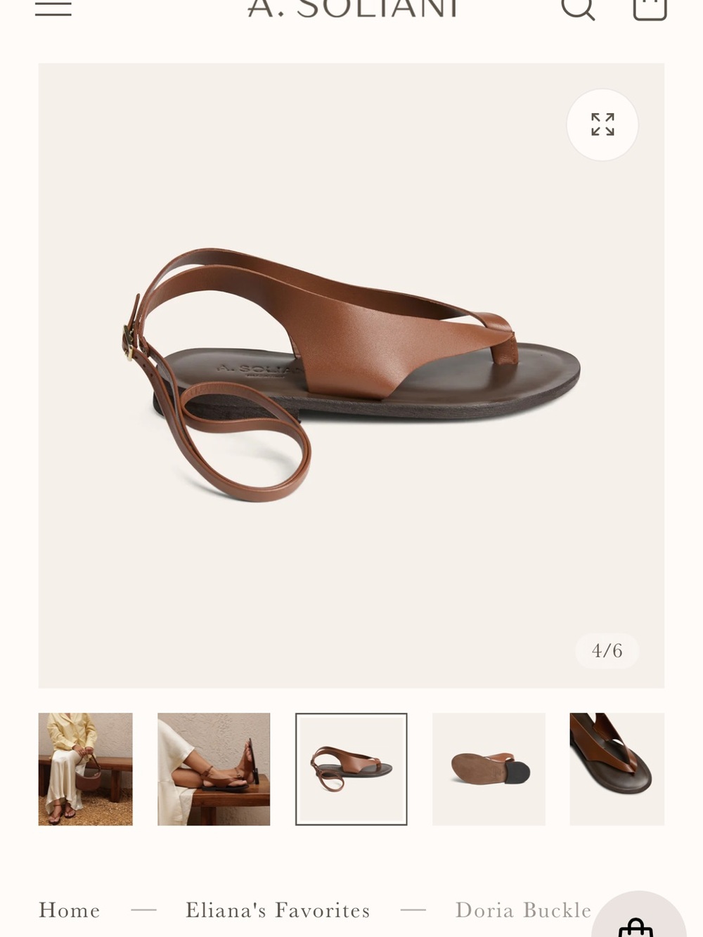 A. Soliani Doria Buckle Brown Leather Sandal, Size 8